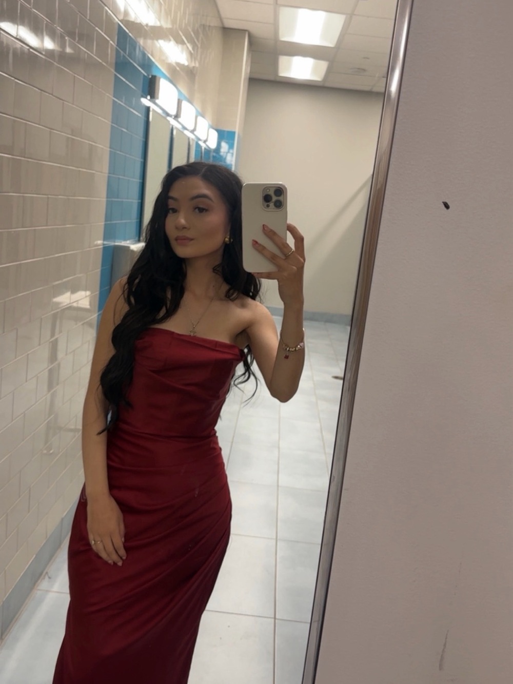 Women’s Strapless Satin Burgundy Evening Gown